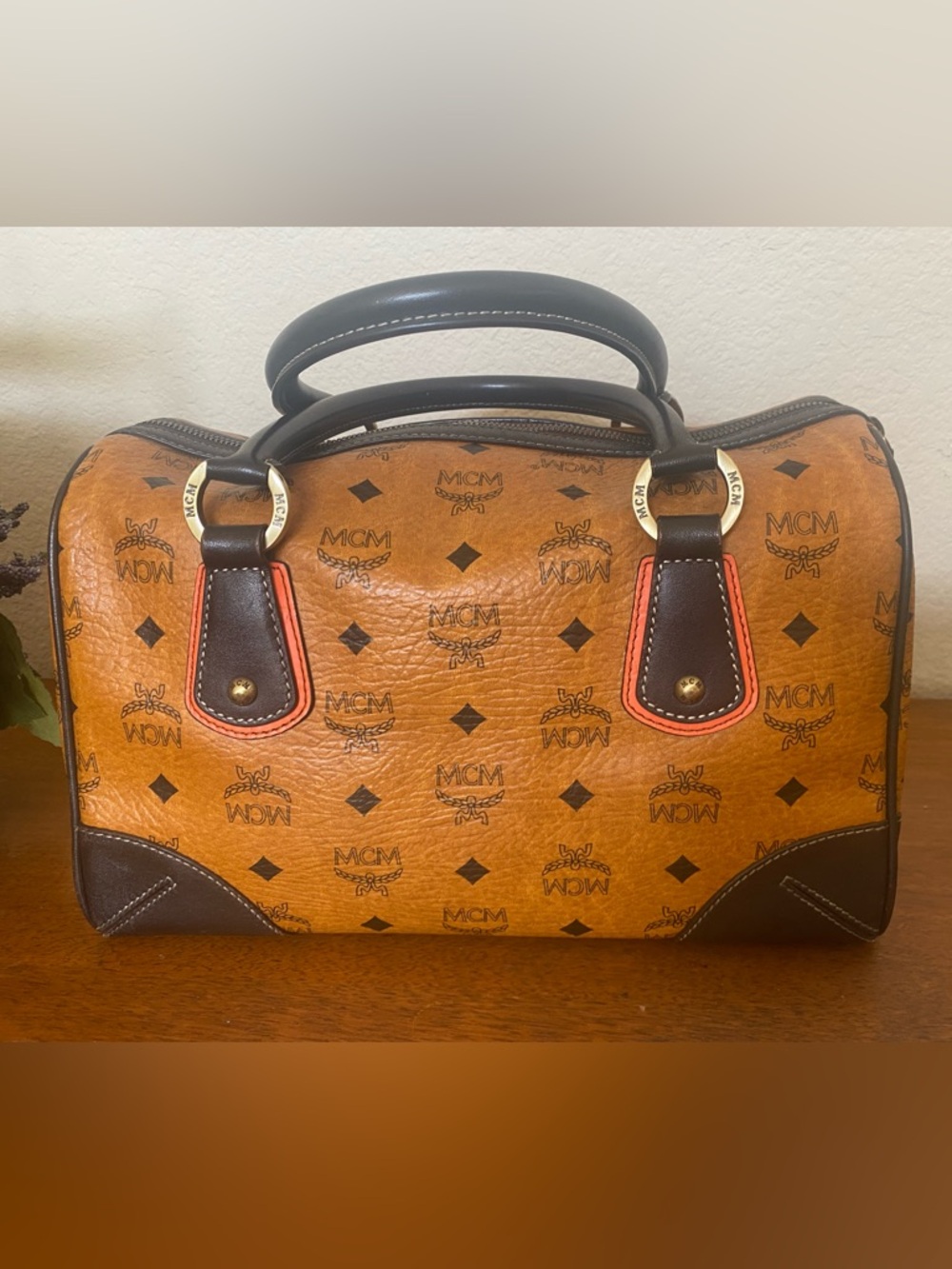 MCM Cognac Visetos Medium Boston Handbag With FREE Wallet - Picture 7 of 15